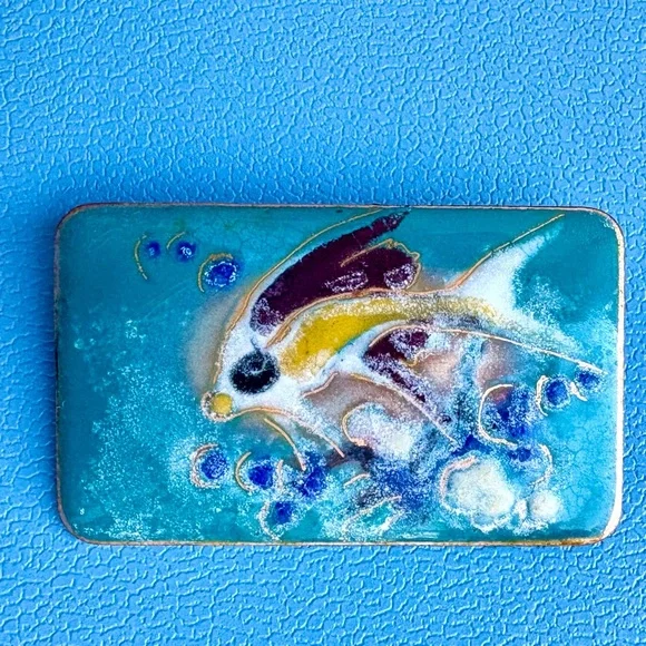Vintage Enamel on Copper Brooch - Picture 1 of 5
